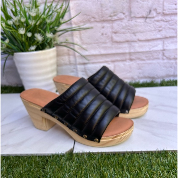 Beek Sandals Roller Platform Wood Heeled Clog Mule Black Leather Shoes size 8 - Picture 4 of 10